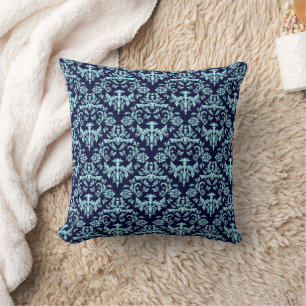 Navy Blue en Light Blue Damask Pattern Kussen
