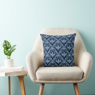 Navy Blue en Light Blue Damask Pattern Kussen