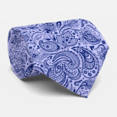 Navy Blue en Light Blue Floral Paisley Pattern Stropdas (Opgerold)