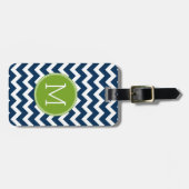 Navy Blue en Lime Green Chevrons Custom Monogram Bagagelabel (Voorkant horizontaal)