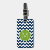 Navy Blue en Lime Green Chevrons Custom Monogram Bagagelabel (Voorkant verticaal)