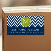 Navy Blue en Lime Green Chevrons Custom Monogram Etiket