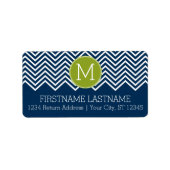 Navy Blue en Lime Green Chevrons Custom Monogram Etiket (Voorkant)