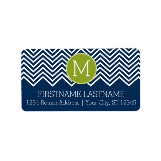 Navy Blue en Lime Green Chevrons Custom Monogram Etiket (Voorkant)