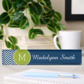 Navy Blue en Lime Green Chevrons Custom Monogram Naambordje