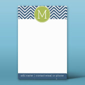 Navy Blue en Lime Green Chevrons Custom Monogram Post-it® Notes