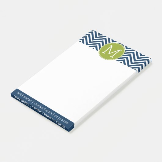 Navy Blue en Lime Green Chevrons Custom Monogram Post-it® Notes (Schuin)