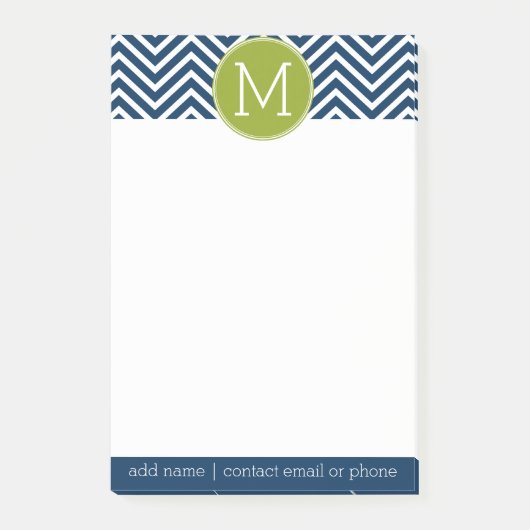 Navy Blue en Lime Green Chevrons Custom Monogram Post-it® Notes (Voorkant)