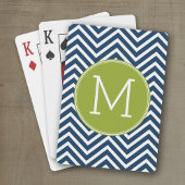 Navy Blue en Lime Green Chevrons Custom Monogram Speelkaarten