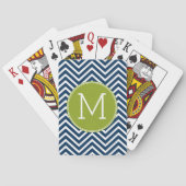 Navy Blue en Lime Green Chevrons Custom Monogram Speelkaarten (Achterkant)