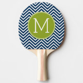 Navy Blue en Lime Green Chevrons Custom Monogram Tafeltennisbatje (Voorkant)