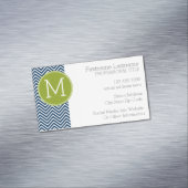 Navy Blue en Lime Green Chevrons Custom Monogram Visitekaartje Magneet (Voorbeeld)