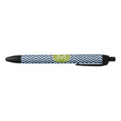 Navy Blue en Lime Green Chevrons Custom Monogram Zwarte Inkt Pen (Bodem)