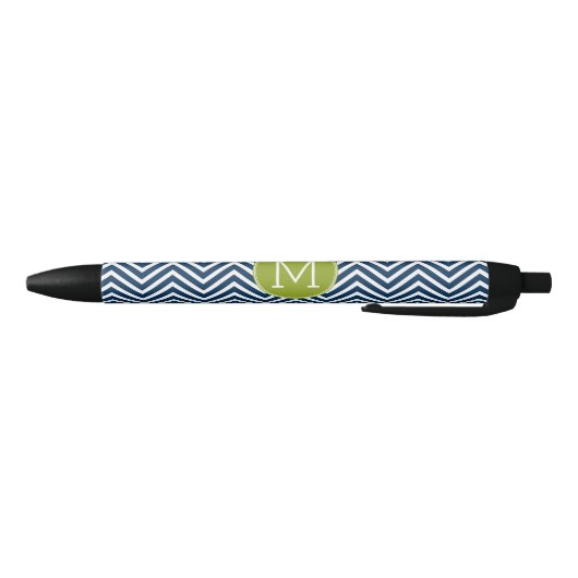 Navy Blue en Lime Green Chevrons Custom Monogram Zwarte Inkt Pen (Bodem)