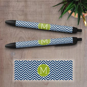 Navy Blue en Lime Green Chevrons Custom Monogram Zwarte Inkt Pen