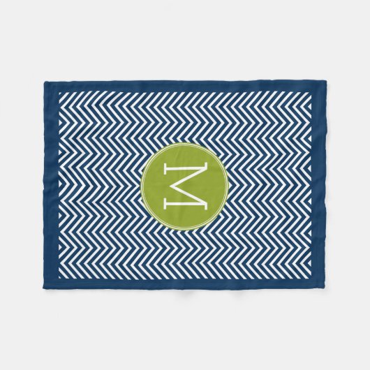 Navy Blue en Lime Green Chevrons Single Monogram Fleece Deken (Voorkant (Horizontaal))