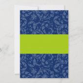Navy Blue en Lime Green Damask bruiloft uitnodigin Kaart (Achterkant)