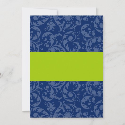 Navy Blue en Lime Green Damask bruiloft uitnodigin Kaart (Achterkant)