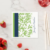 Navy Blue en Lime Green Floral Damask Servetten (Insitu)