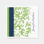 Navy Blue en Lime Green Floral Damask Servetten (Voorkant)