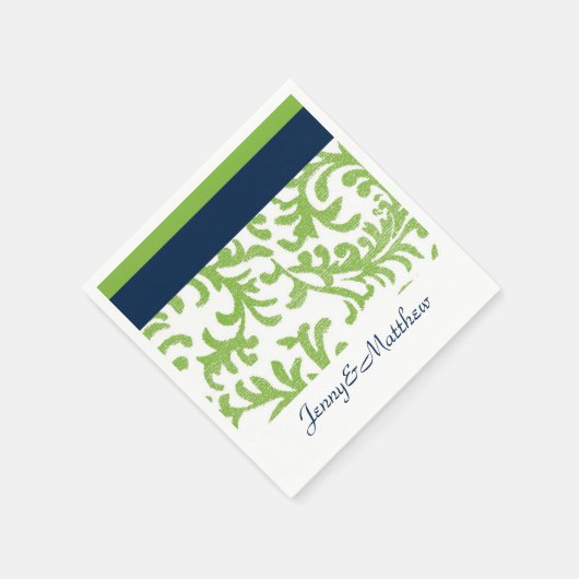 Navy Blue en Lime Green Floral Damask Servetten (Hoek)