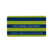 Navy Blue en Lime Green Rugby Stripes Custom Name Etiket (Voorkant)