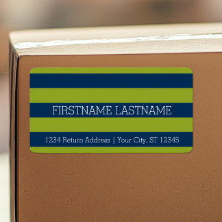 Navy Blue en Lime Green Rugby Stripes Custom Name Etiket