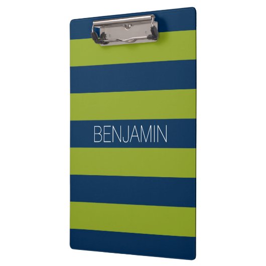 Navy Blue en Lime Green Rugby Stripes Custom Name Klembord (Links)