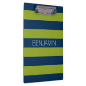 Navy Blue en Lime Green Rugby Stripes Custom Name Klembord (Rechts)