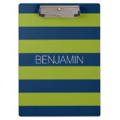 Navy Blue en Lime Green Rugby Stripes Custom Name Klembord (Voorkant)