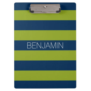 Navy Blue en Lime Green Rugby Stripes Custom Name Klembord