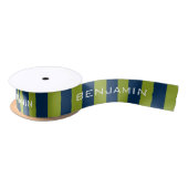 Navy Blue en Lime Green Rugby Stripes Custom Name Satijnen Lint (Spoel)