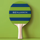 Navy Blue en Lime Green Rugby Stripes Custom Name Tafeltennisbatje
