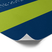 Navy Blue en Lime Green Rugby Stripes Name Number Poster (Hoek)