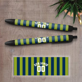 Navy Blue en Lime Green Rugby Stripes Name Number Zwarte Inkt Pen