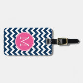 Navy Blue en Magenta Chevrons Custom Monogram Bagagelabel (Voorkant horizontaal)