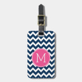 Navy Blue en Magenta Chevrons Custom Monogram Bagagelabel (Voorkant verticaal)