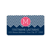 Navy Blue en Magenta Chevrons Custom Monogram Etiket (Voorkant)