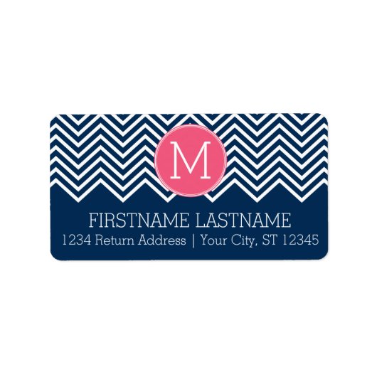 Navy Blue en Magenta Chevrons Custom Monogram Etiket (Voorkant)