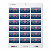 Navy Blue en Magenta Chevrons Custom Monogram Etiket (Full Sheet)