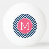 Navy Blue en Magenta Chevrons Custom Monogram Pingpongbal (Voorkant)
