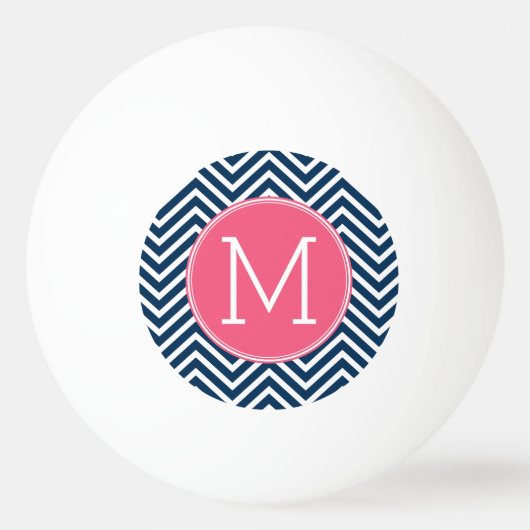 Navy Blue en Magenta Chevrons Custom Monogram Pingpongbal (Achterkant)