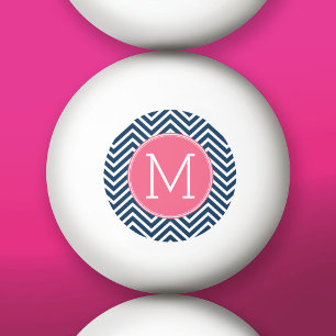 Navy Blue en Magenta Chevrons Custom Monogram Pingpongbal