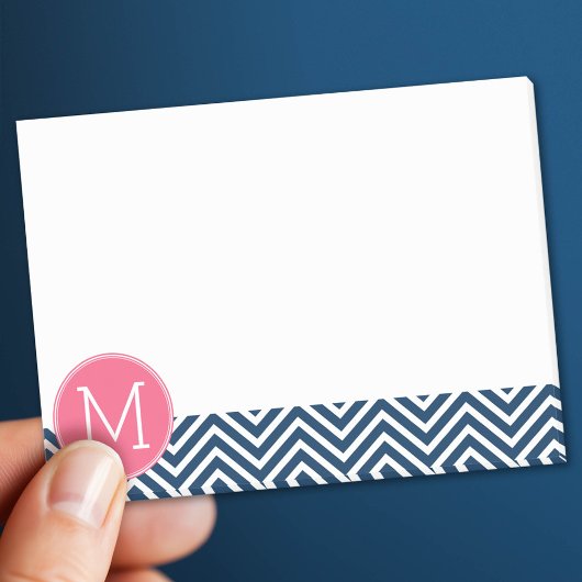 Navy Blue en Magenta Chevrons Custom Monogram Post-it® Notes