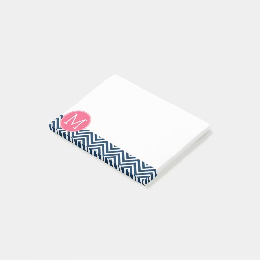 Navy Blue en Magenta Chevrons Custom Monogram Post-it® Notes (Schuin)