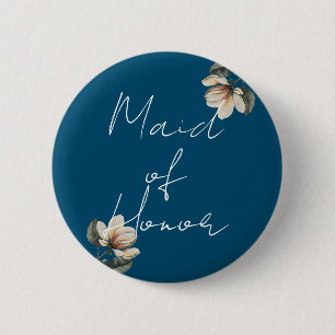 Navy Blue en Magnolia bruiloft Maid of Honor Ronde Button 5,7 Cm