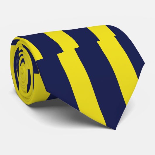 Navy Blue en Maize Striped Stropdas (Opgerold)