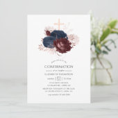 Navy Blue en Maroon Bloemen bevestiging Kaart (Staand voorkant)