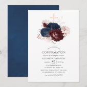 Navy Blue en Maroon Bloemen bevestiging Kaart (Voorkant / Achterkant)