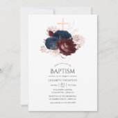 Navy Blue en Maroon Floral Baptism Kaart (Voorkant)